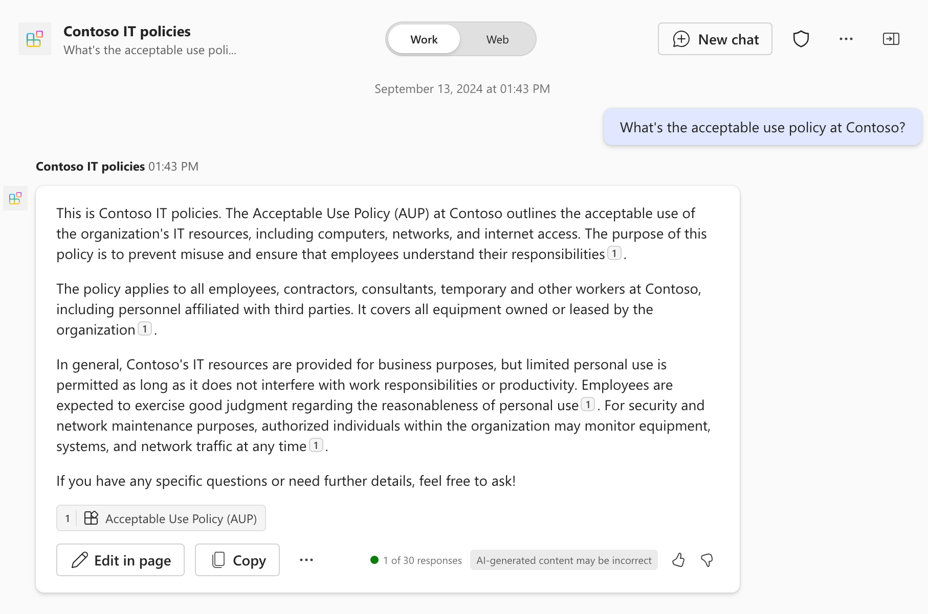 Screenshot of Microsoft 365 Copilot responding to a user's prompt.