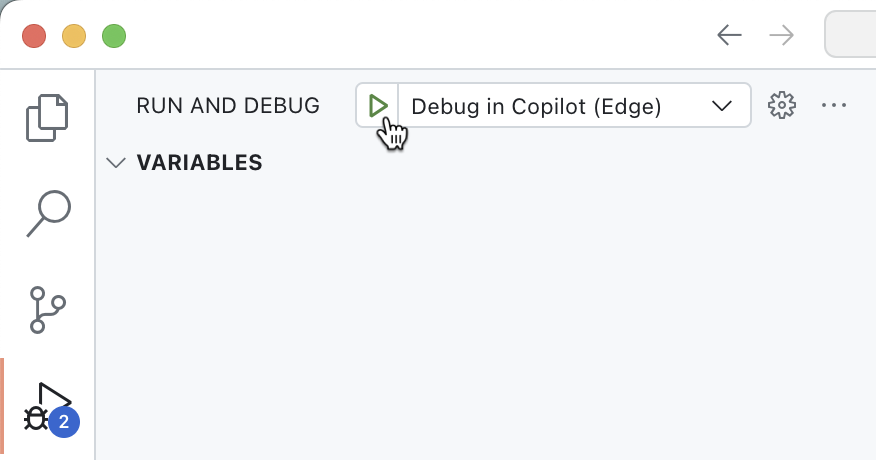 Screenshot of the debug option in Visual Studio Code.