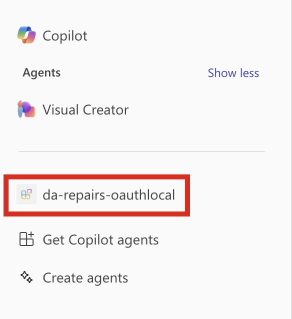 Screenshot of the custom agent displayed in Microsoft 365 Copilot.